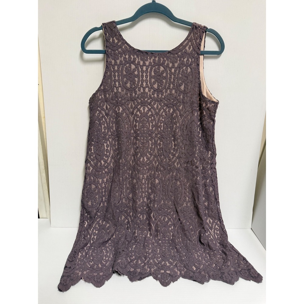 PinkBlush Maternity Mauve Purple Lace Sleeveless Shift Dress Scallop Hem Large